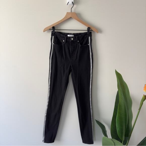 Good American Good Legs Black Skinny Jeans silver sparkle Side Stripes stretch 6 - Picture 3 of 13
